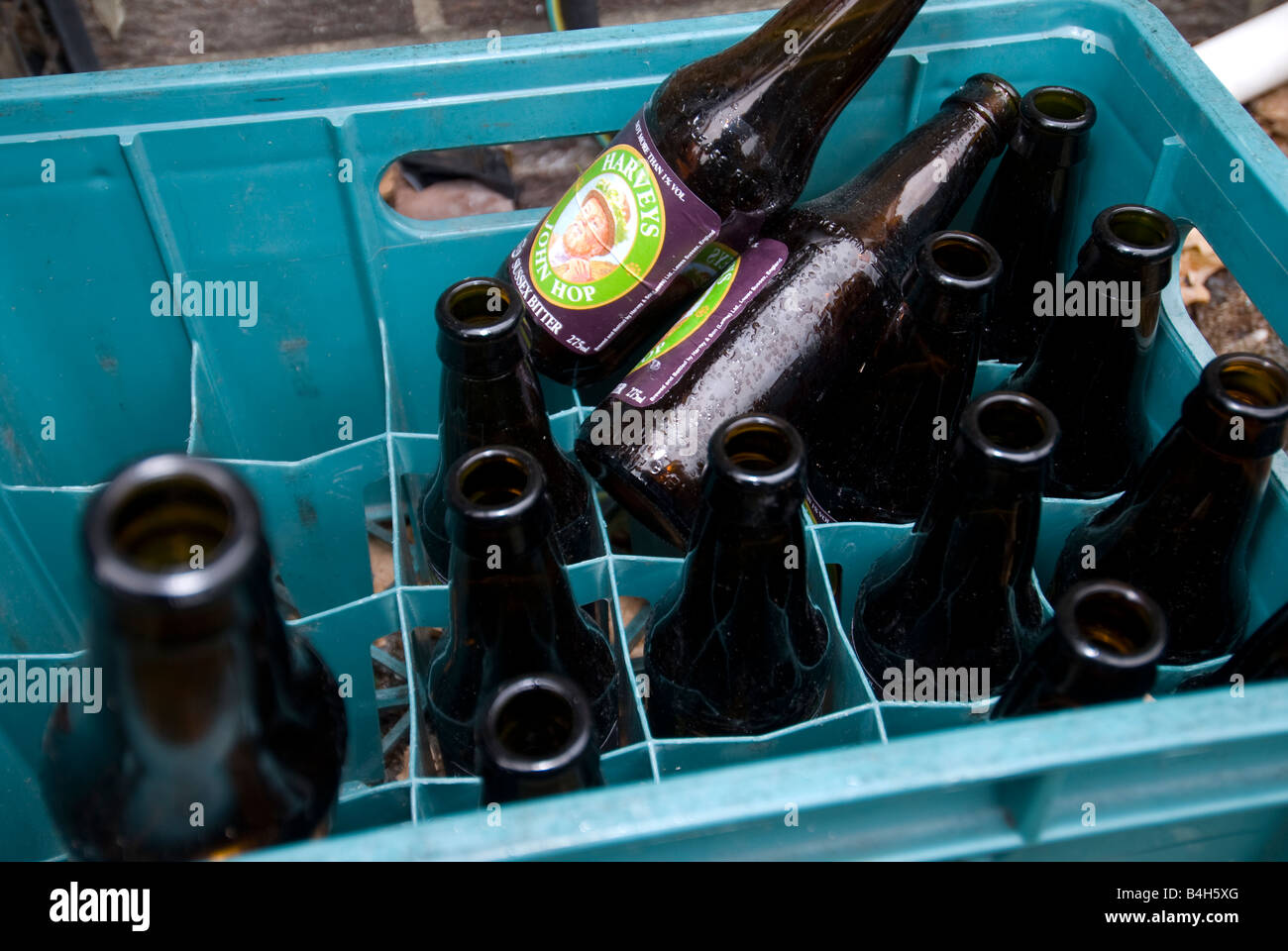 crate with empty bottles Stock Photo