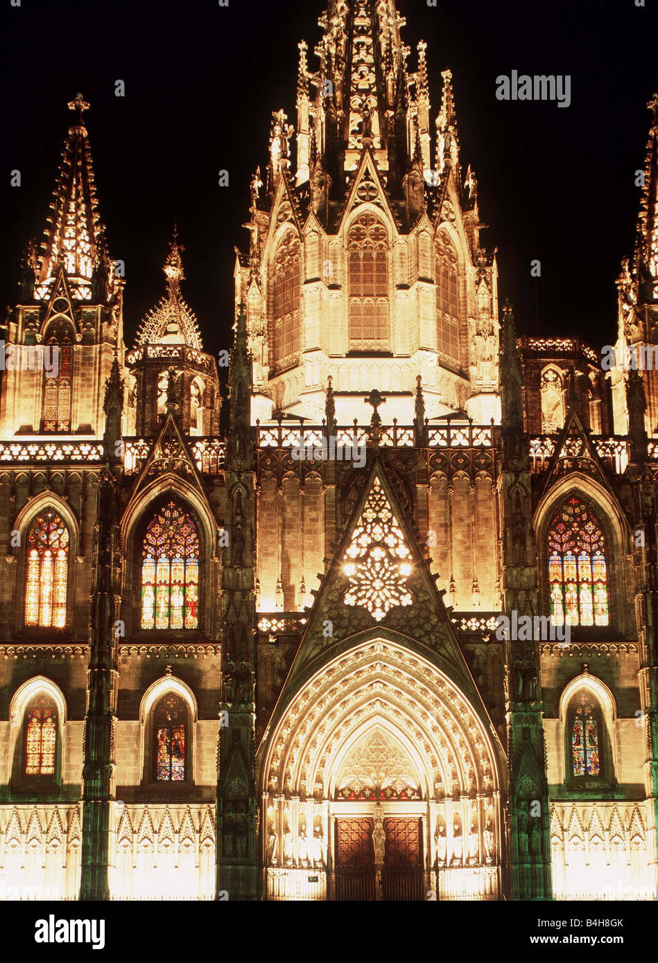Barcelona Cathedral Spain Barcelona Lit Up At Night Santa Eulalia Cathedral Circa 1990 Stock Photo Alamy