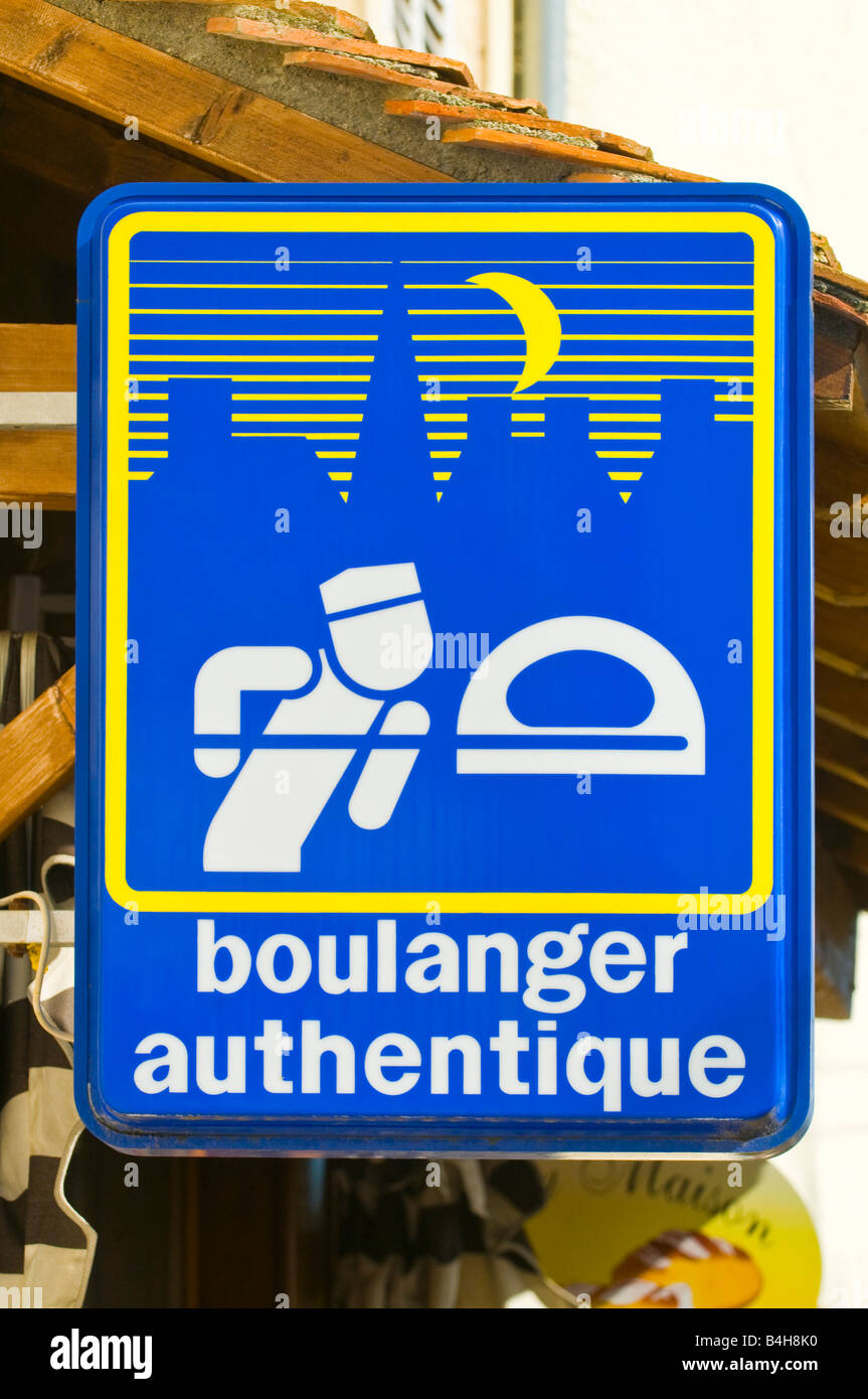 'Boulanger Authentique' sign for traditional baker's shop, Bélabre , Indre, France. Stock Photo