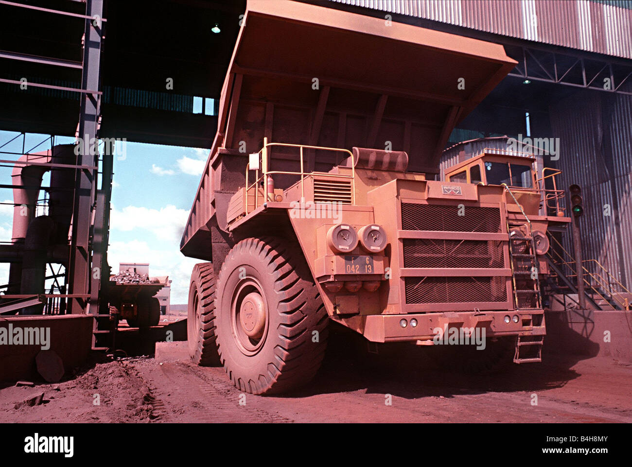 Iron ore truck unloading ore at the primary crusher at Sishen iron ore