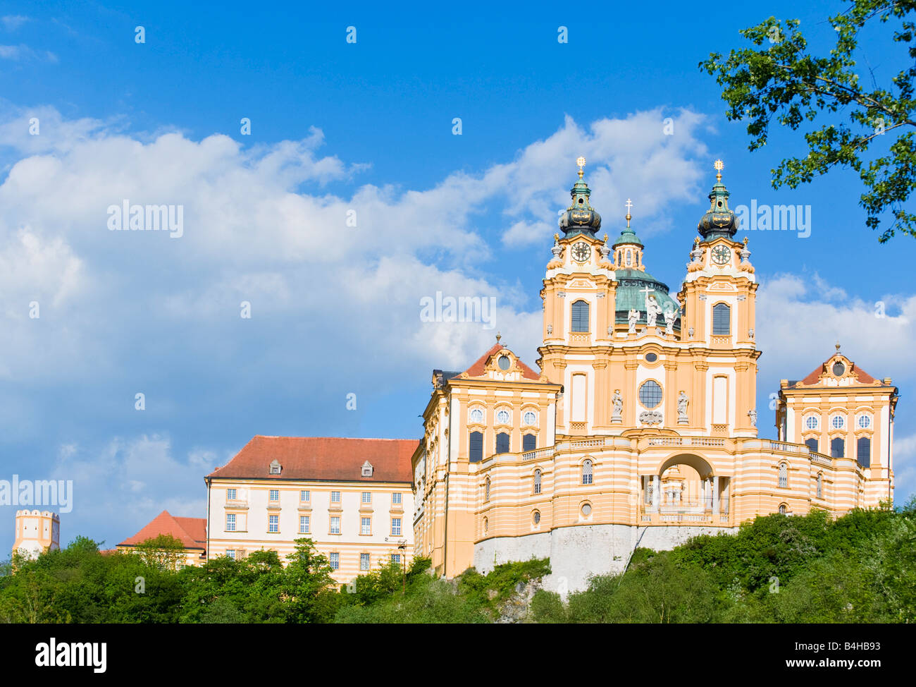 Low angle view of abbey, Stift Melk, Wachau, Lower Austria, Austria Stock Photo