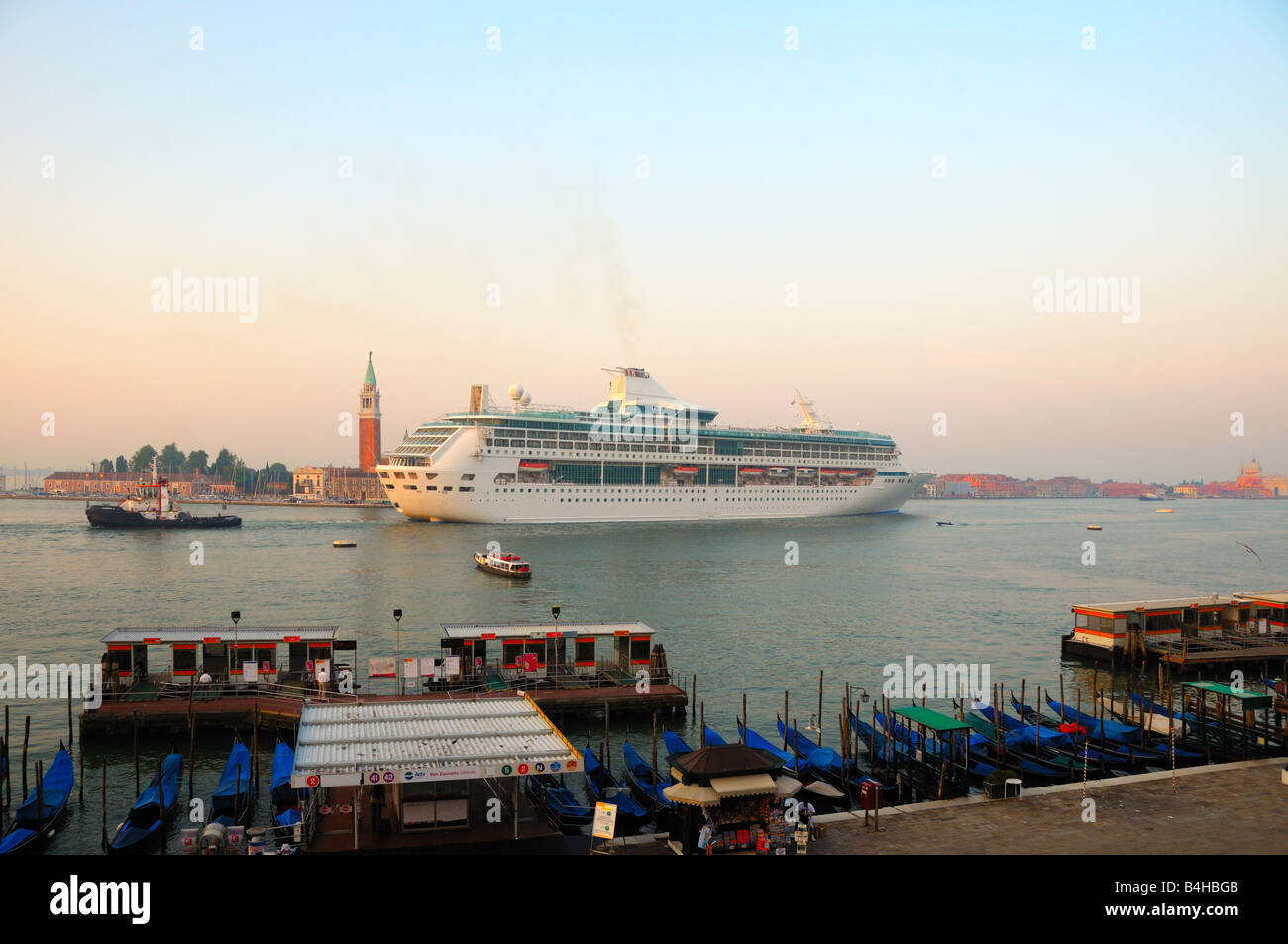 Cruise ship in Venice at dawn Stock Photo