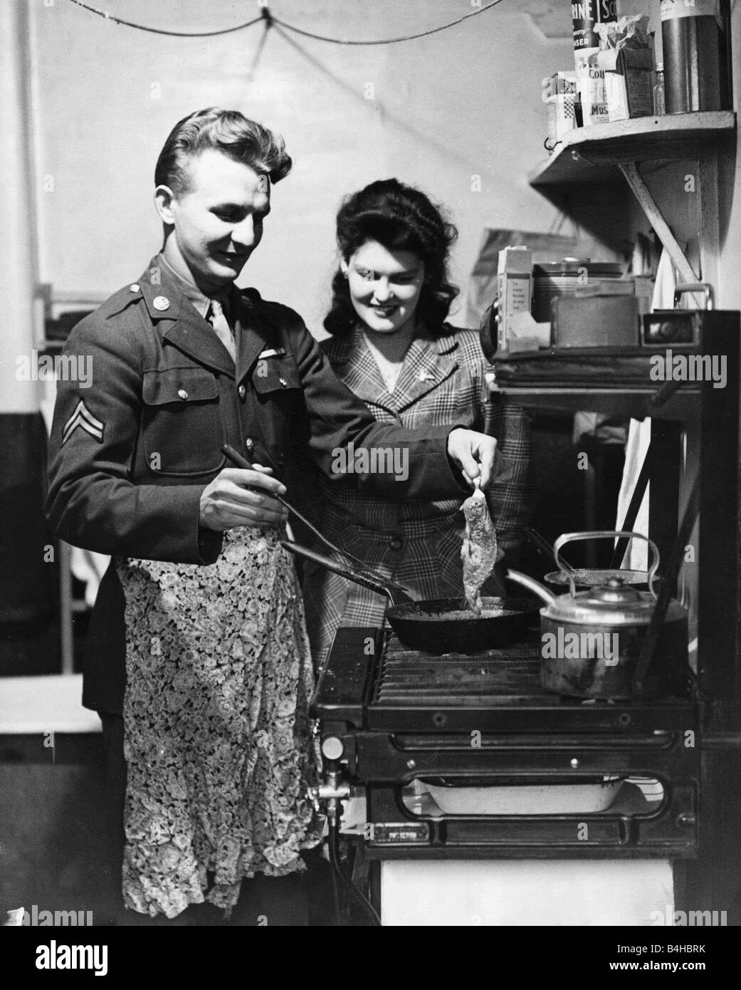 American soldier shows his English wife how he likes his steak done ...