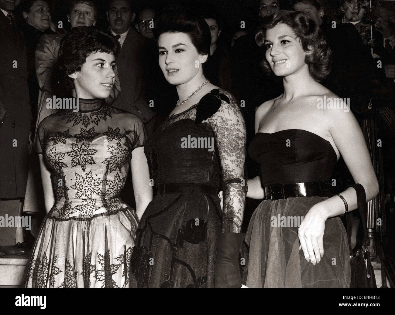 Italian actress Silvana Mangano with her two sisters Natasha and Patrizia at Premiere of her new film Anna London October 1952 Stock Photo