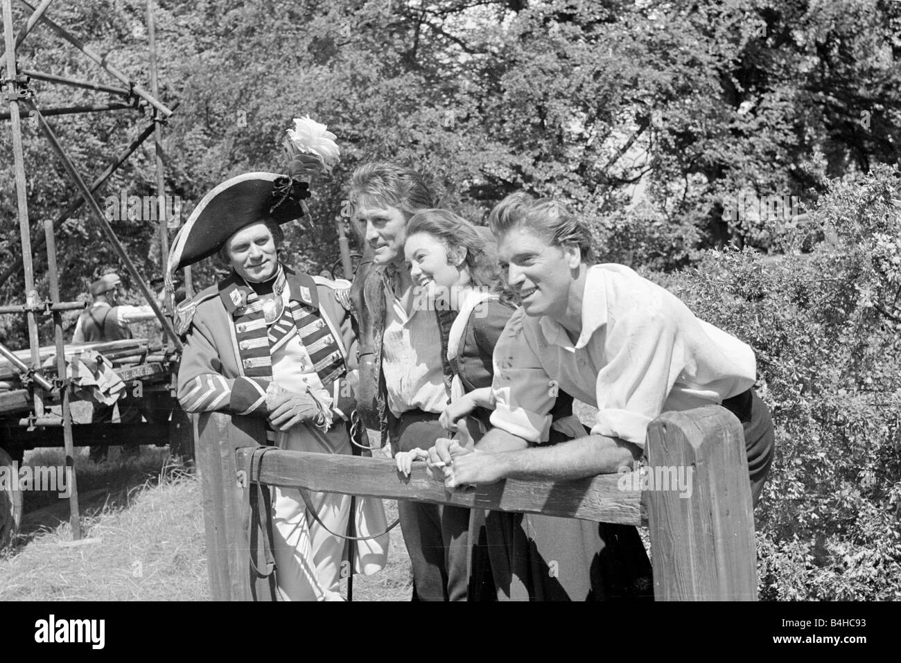 Burt Lancaster with Janette Scott and other actor colleagues during the filming of The Devils Disciple July 1958 Stock Photo