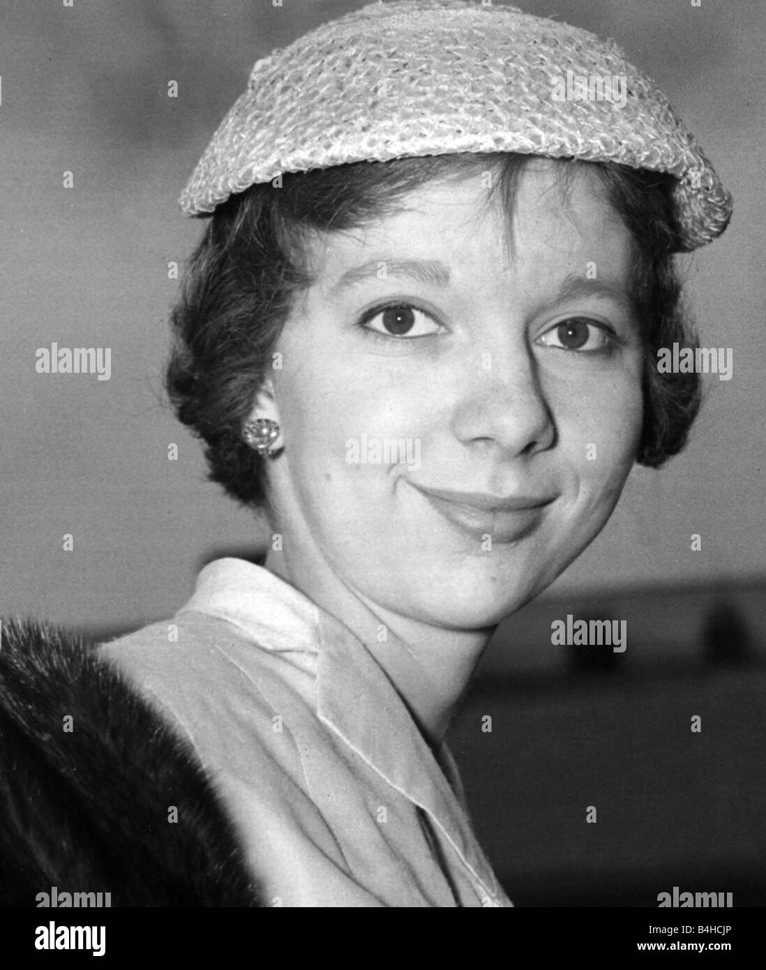 Actress Anna Massey seen here arriving at Royal Ascot wearing a straw hat June 1956 Stock Photo