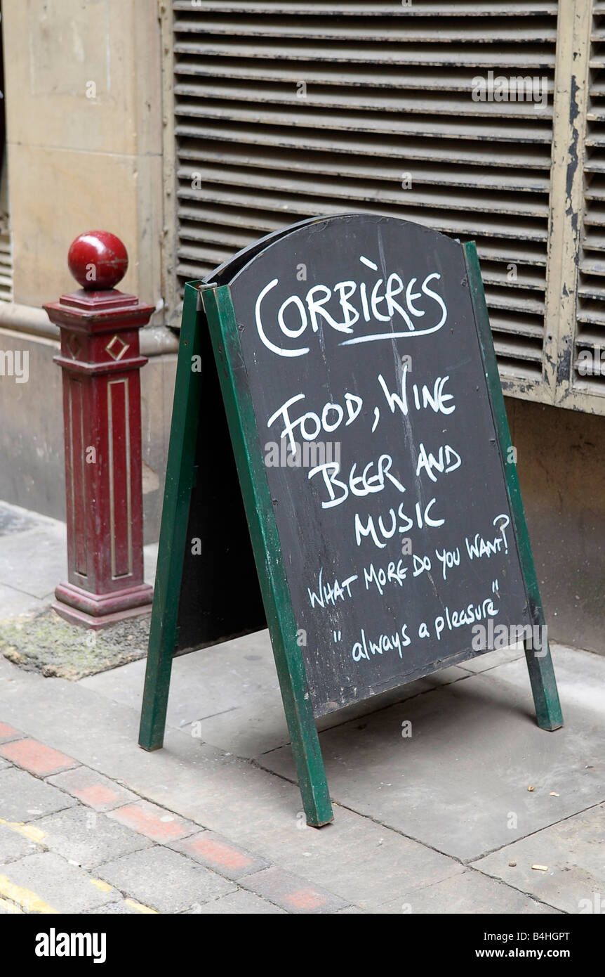 corbieres wine bar sign blackboard winebar half moon street manchester pub drinking venue uk england travel tourism real Stock Photo