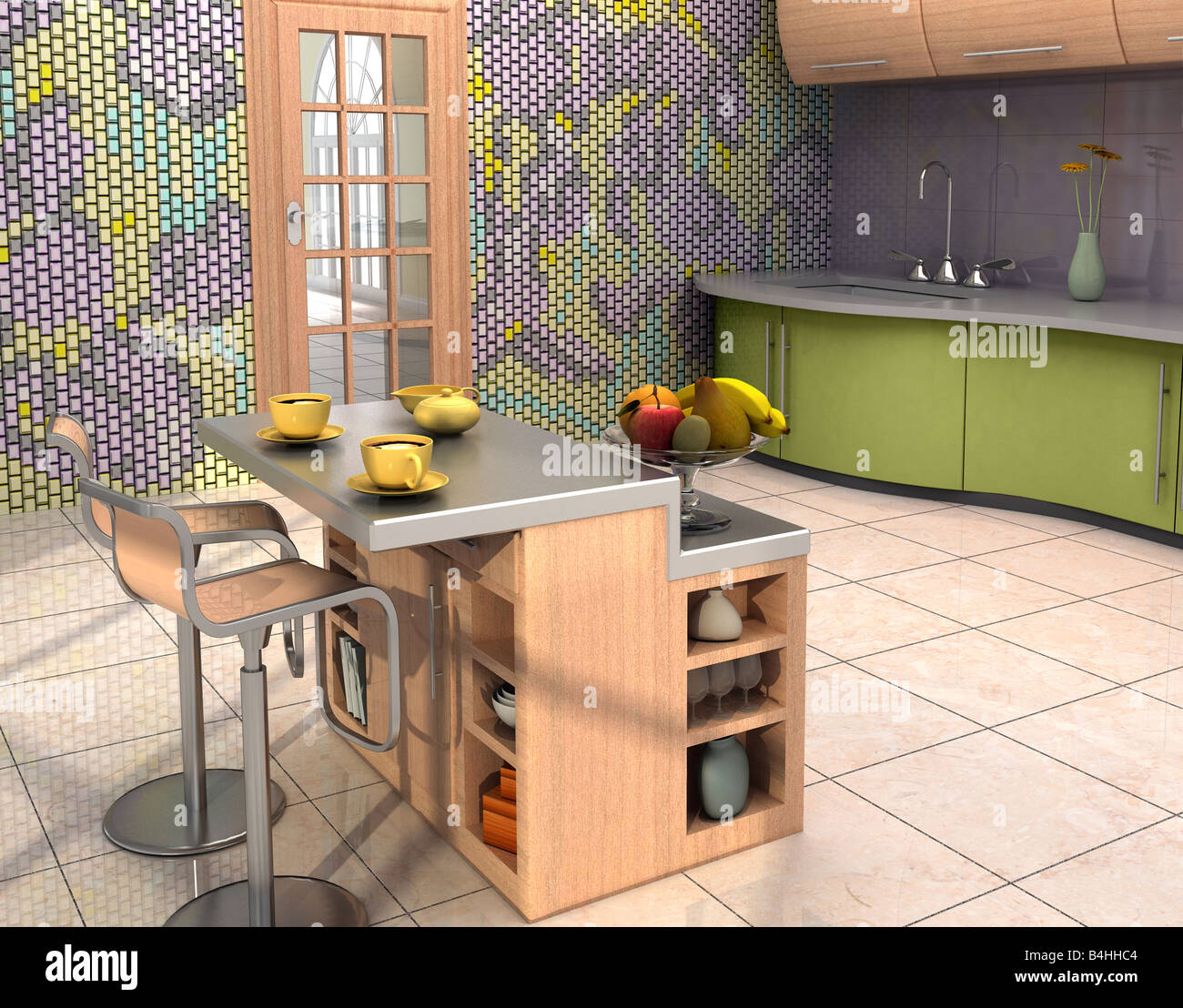The Mosaic Murall Is My Own Design Modern Kitchen With A Mural Stock Photo Alamy