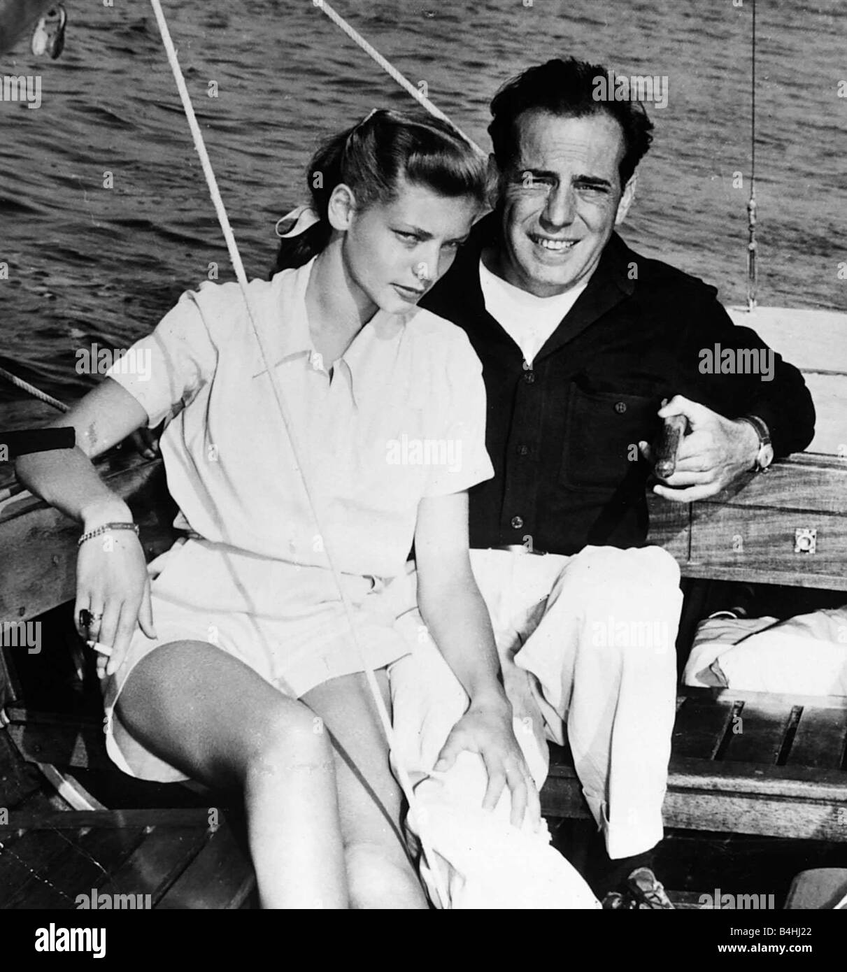 Humphrey Bogart and wife Lauren Bacall on boat 1951 Stock Photo