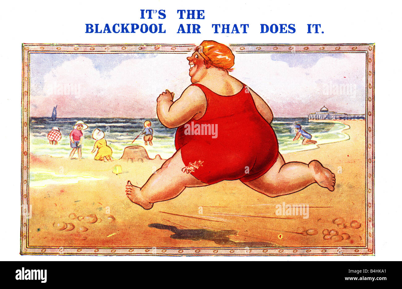 Old Vintage  British artwork comic Picture Postcard featuring Blackpool  FOR EDITORIAL USE ONLY Stock Photo