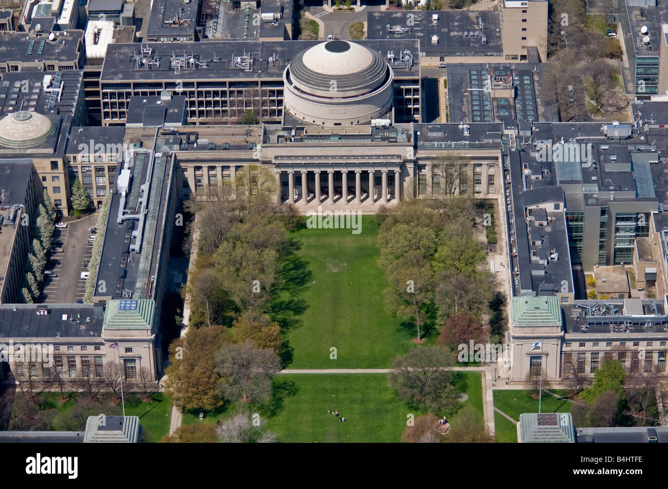 The buildings of the William W Bosworth designed Cambridge MA campus of the Massachusetts Institute of Technology from the air Stock Photo