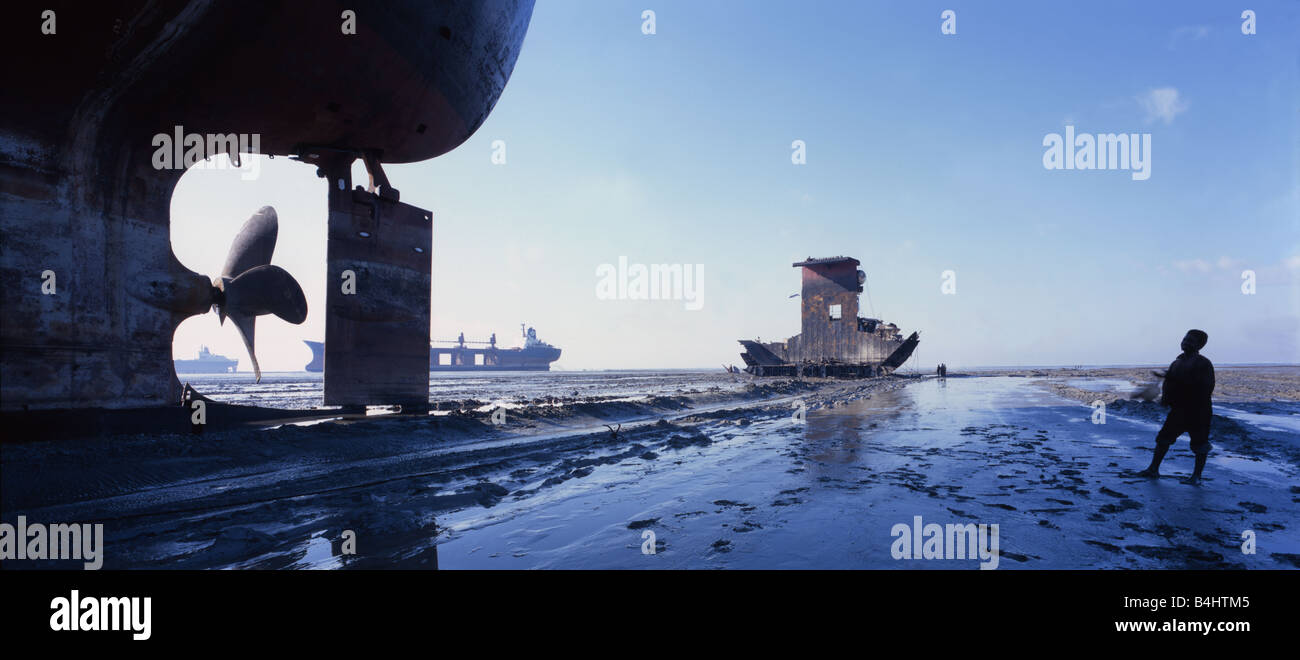 Ship breaking yard in Chittagong Southern Bangladesh, rear of ship showing expanse of space