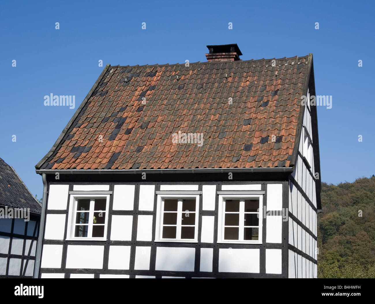 half timbered house in black and white in a traditional german village Stock Photo