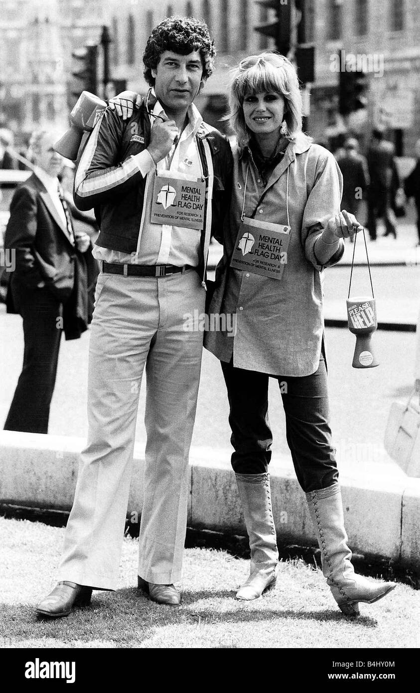 Joanna Lumley Actress and Gareth Hunt Actor Both star in The New Avengers out on the streets of London selling flags in aid of Mental Health Week Dbase MSI Stock Photo