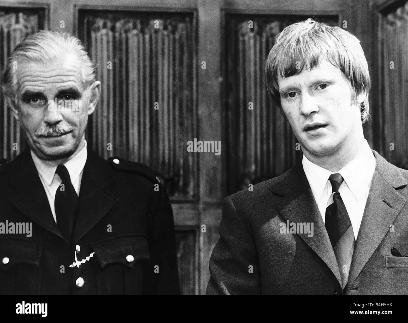 Dennis Waterman actor on trial for the murder of his father in scene from Metro Goldwyn Mayer film Hush A Bye directed by John Newlands Stock Photo