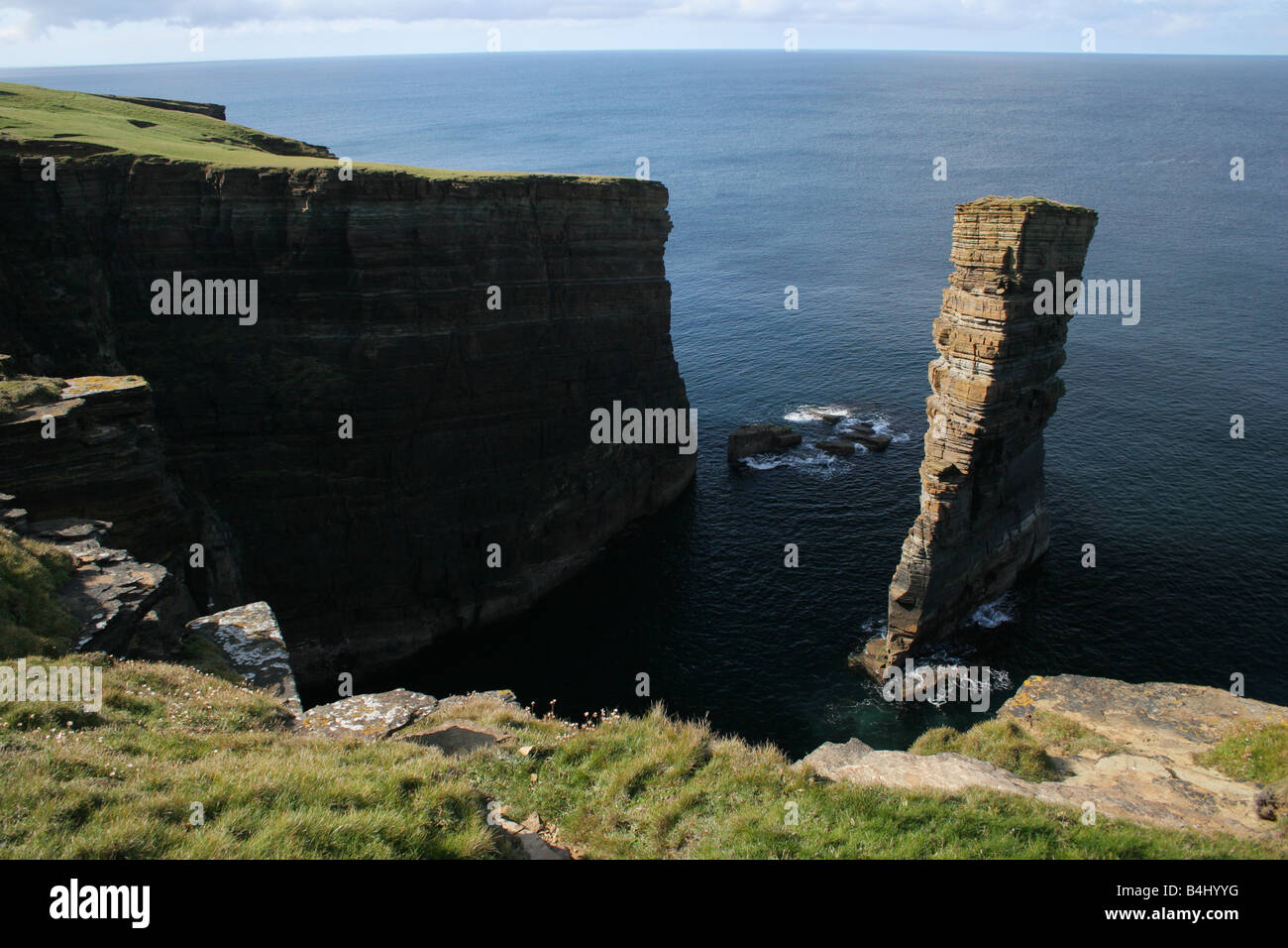 Neban Castle, an impressive sea stack on the west coast of Mainland Orkney, Scotland Stock Photo