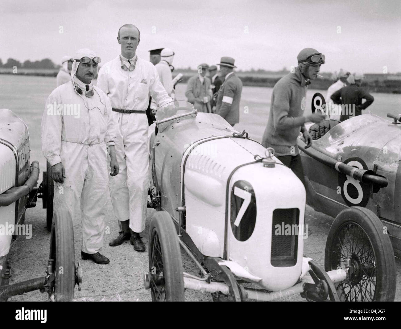 Henry Segrave with his motor racing car competing at the Brooklands