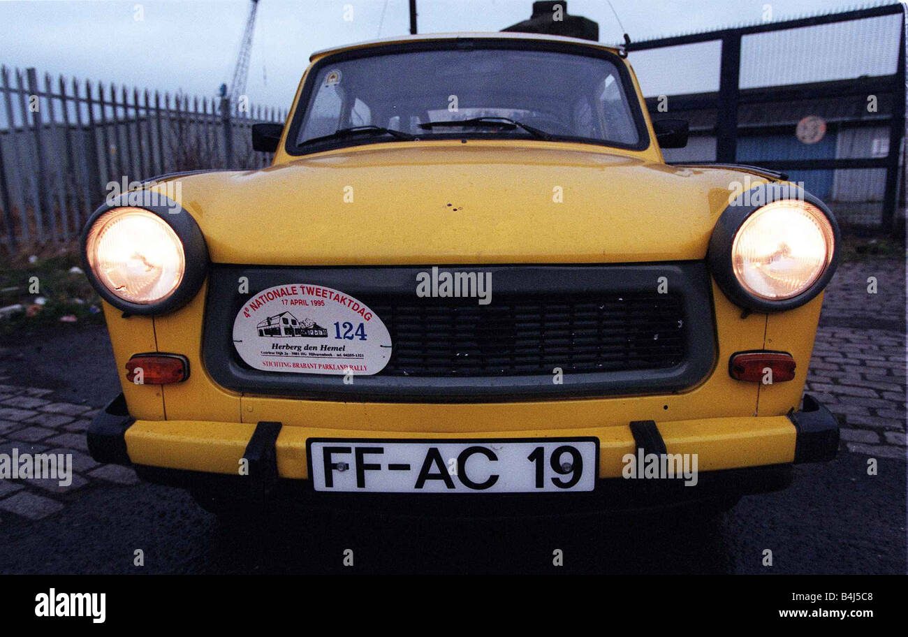 Trabant motor car East German December 1997 Road Record yellow Stock Photo