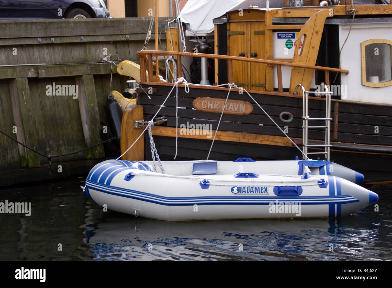 Houseboat and Dinghy on the canals of Copenhagen Stock Photo Alamy