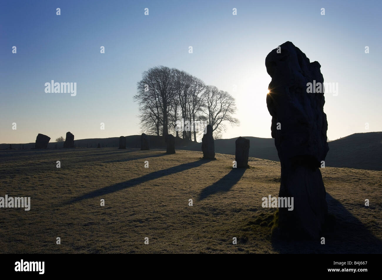 Standing stones at dawn Avebury Stone Circle Avebury Wiltshire Stock