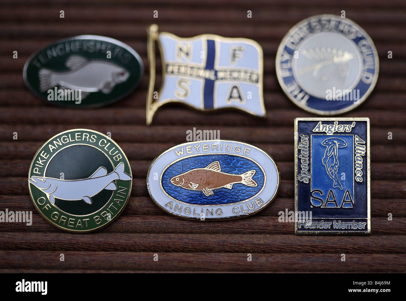 Small collection of Piscatorial society fishing badges Stock Photo Alamy