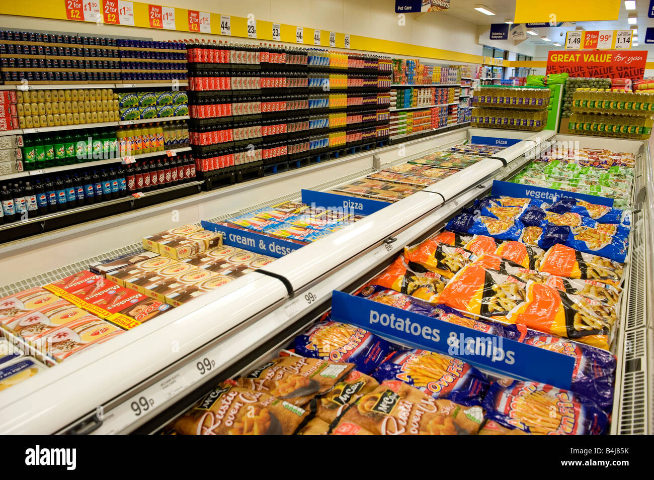 Frozen food at a budget supermarket in the UK Stock Photo Alamy