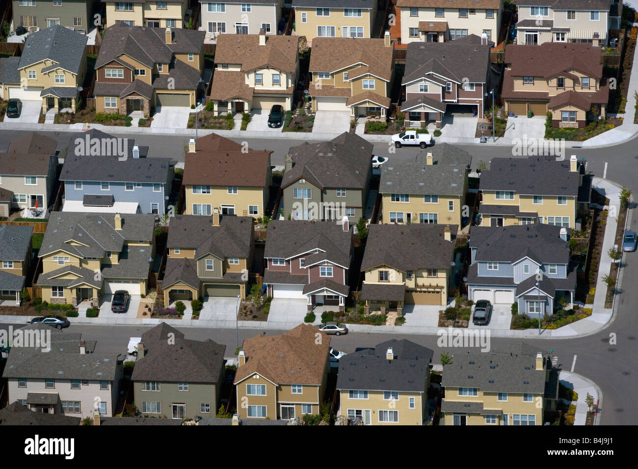 aerial above residential property Petaluma Sonoma county California Stock Photo