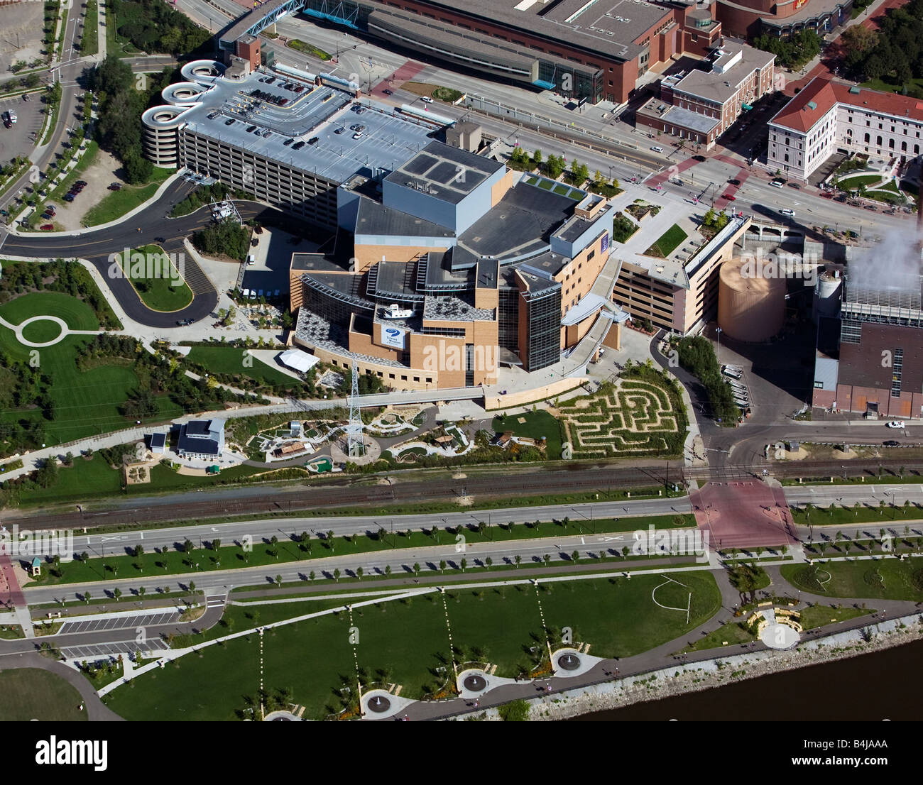 aerial view above Science Museum of Minnesota St Paul Minnesota Stock