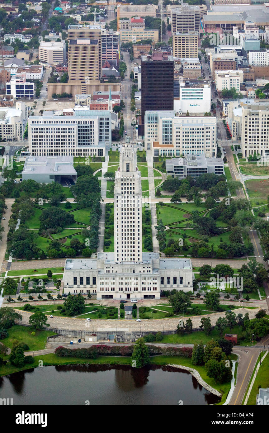 aerial above Louisiana state capitol building Baton Rouge Stock Photo