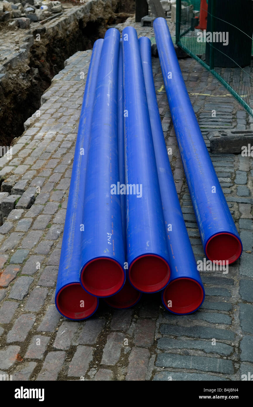 Plastic Water pipes ready for laying in central London UK Replacing