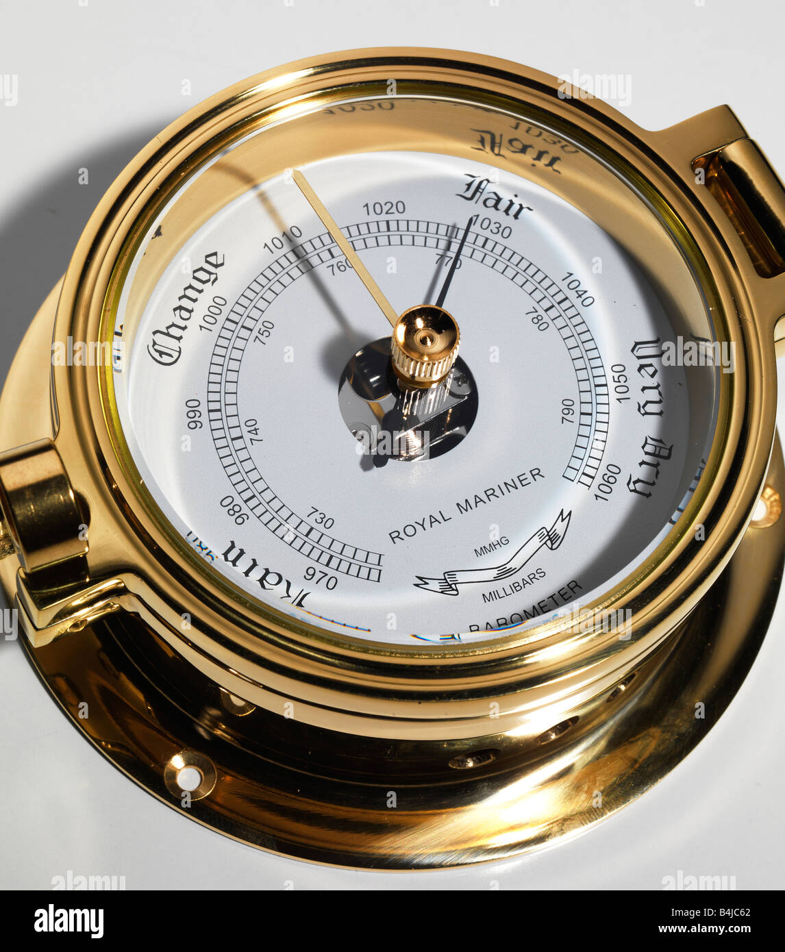 barometer, indicator hand, pointer gold pressure atmospheric, atmospherical forecast, prevision