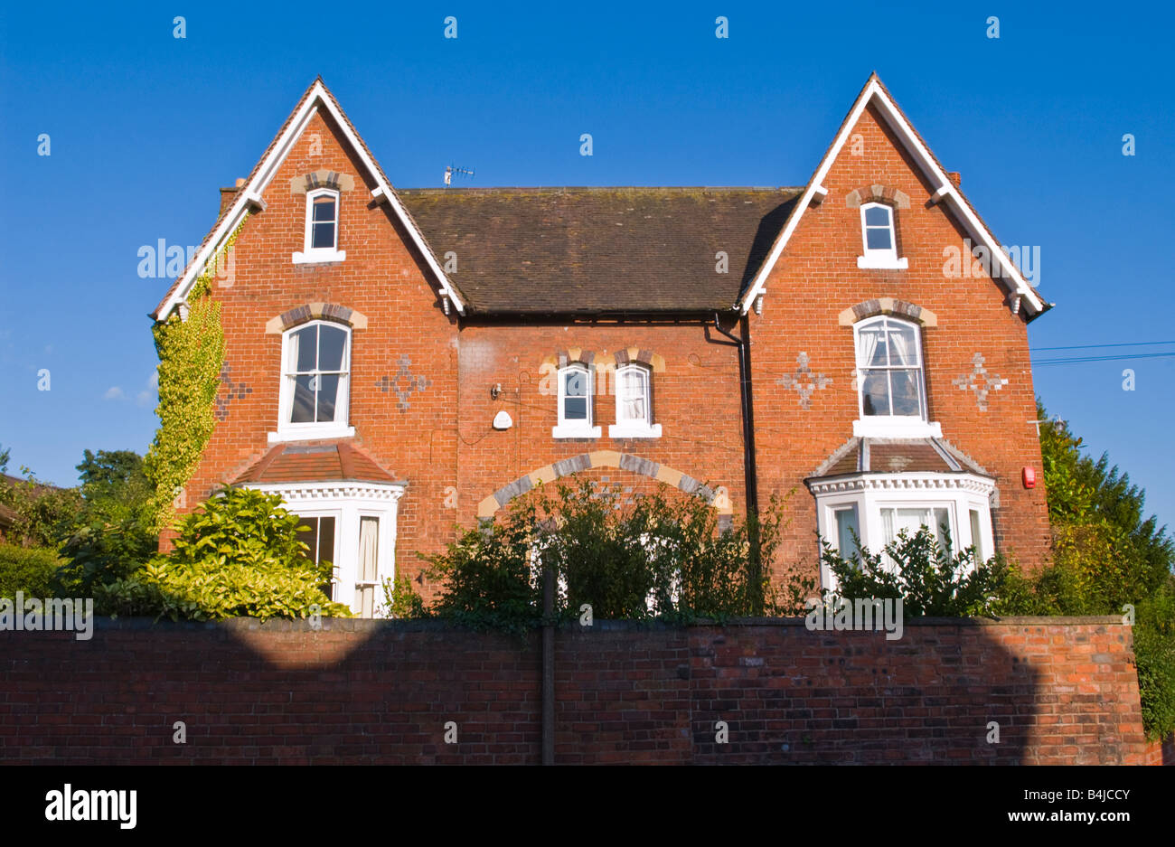 Semi detached Victorian gabled house typical of Ludlow Shropshire England UK Stock Photo
