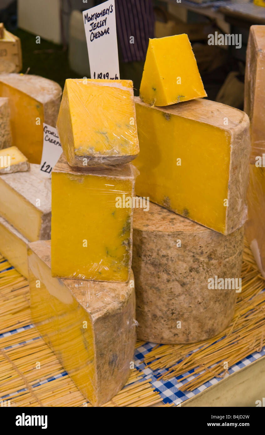 Montgomery Jersey Cheddar cheese for sale at Ludlow Food Festival Ludlow Shropshire England UK Stock Photo