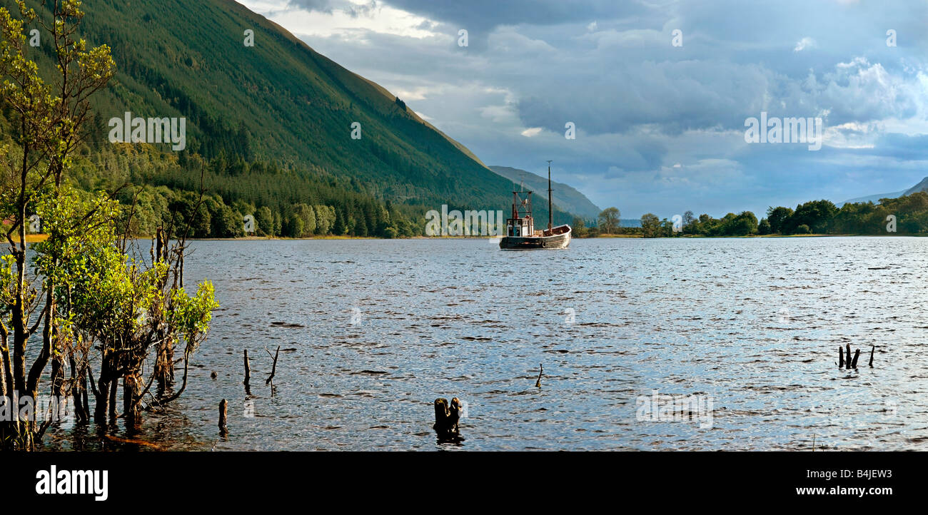 Boat and Loch Lochy, near Laggan, Highlands, Scotland Stock Photo