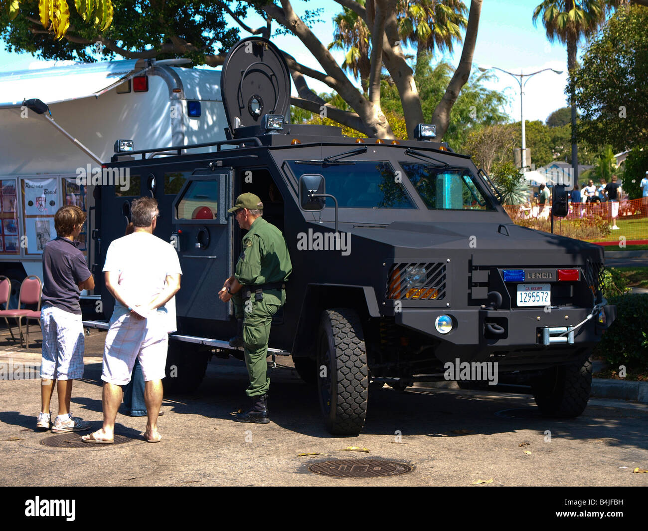 Redondo police officer show off the assault rescue vehicle Stock Photo