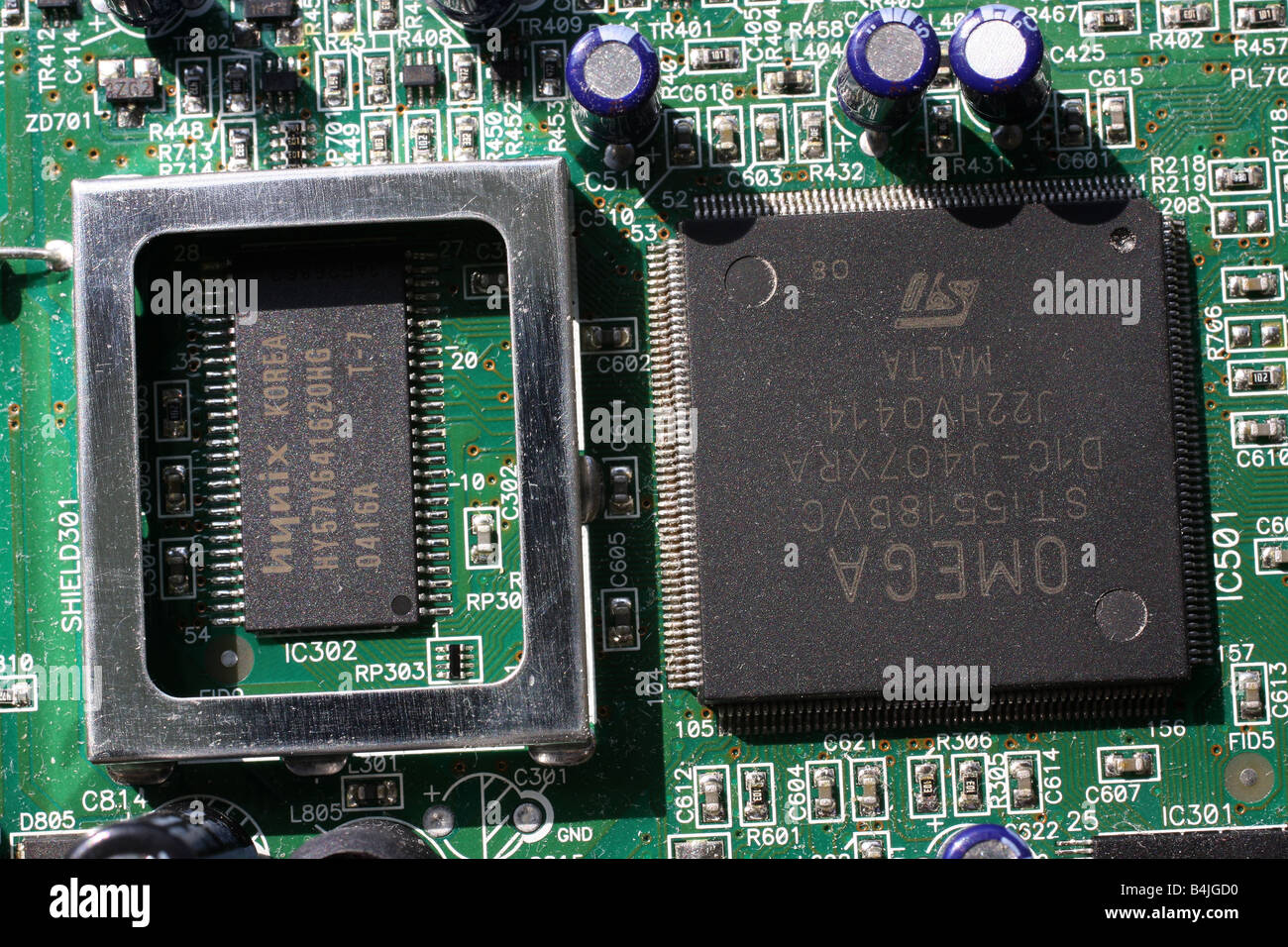 Compund Chip Chips and circuits with other components on electronic board Stock ...