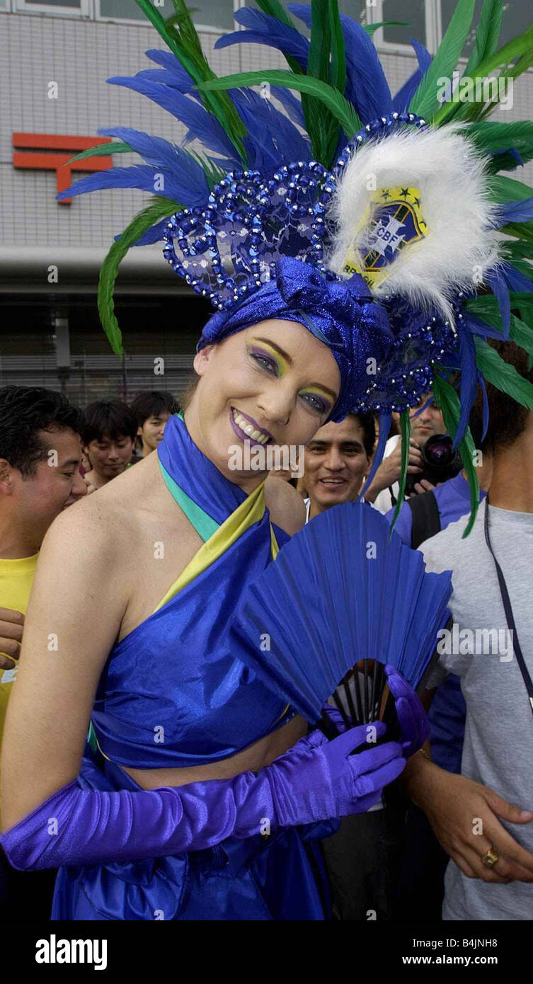 Female Brazilian fans World Cup Japan/Korea June 2002 Samba girl Brazil fans at Brazil v Belgium match in kobe. ©Mirrorpix Stock Photo