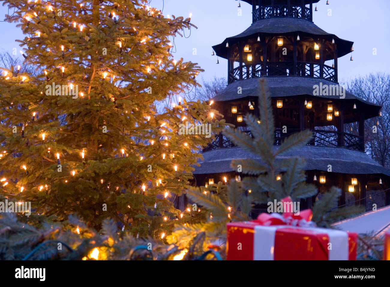 EU DE Germany Bavaria Munich The Christmas Market at Chinesischer Turm