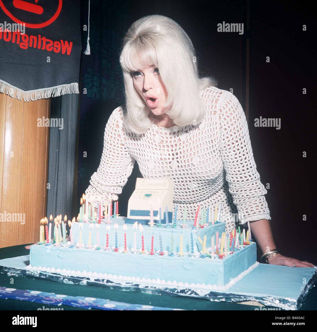 British Actress Diana Dors at reception for Drycleanomat coin operated