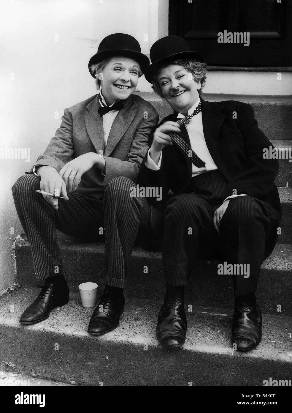 Susannah York Actress with Beryl Reid dressed as Laurel and Hardy Stock Photo