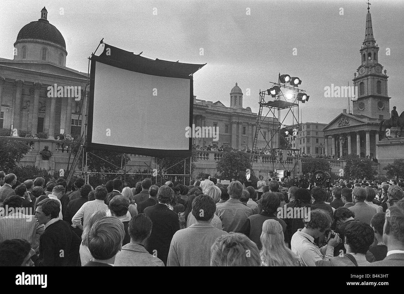 Trafalgar Square London July 1969 A giant TV screen in Trafalgar Square