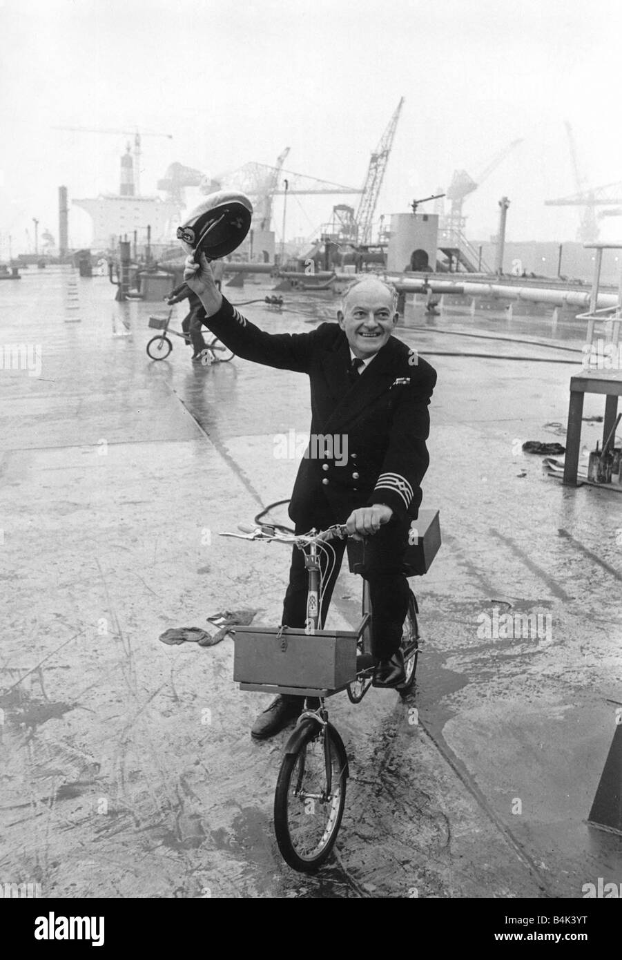 Ships Captain Tom Agnew Captain Agnew with his bike on the deck of the massive Esso Northumbria
