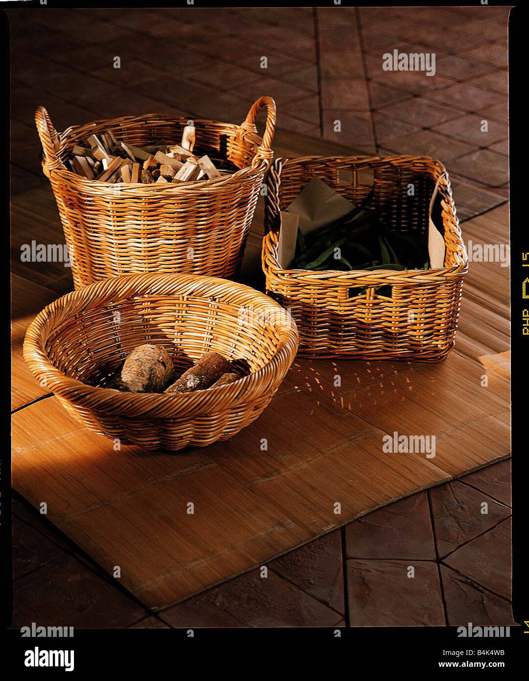 Marks and Spencer Wicker Baskets holding bread vegetables circa 1995