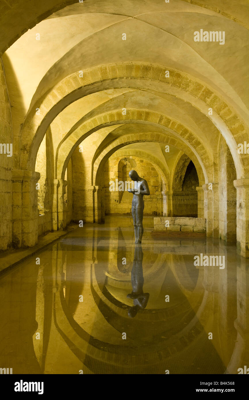 Sound II 2 sculpture statue by artist Antony Gormley in the flooded crypt of Winchester Cathedral Hampshire England UK GB Stock Photo