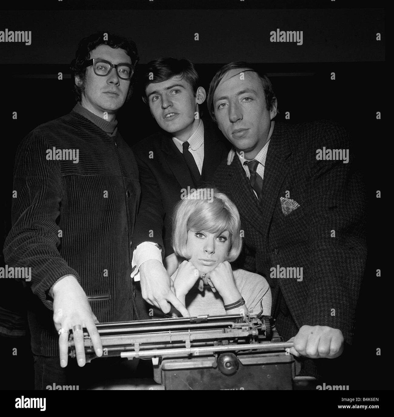 The Scaffold pop group March 1964 Roger McGough Mike McGear John Gorman and Shelia Fearn Mike McGear is Paul McCartneys brother Stock Photo