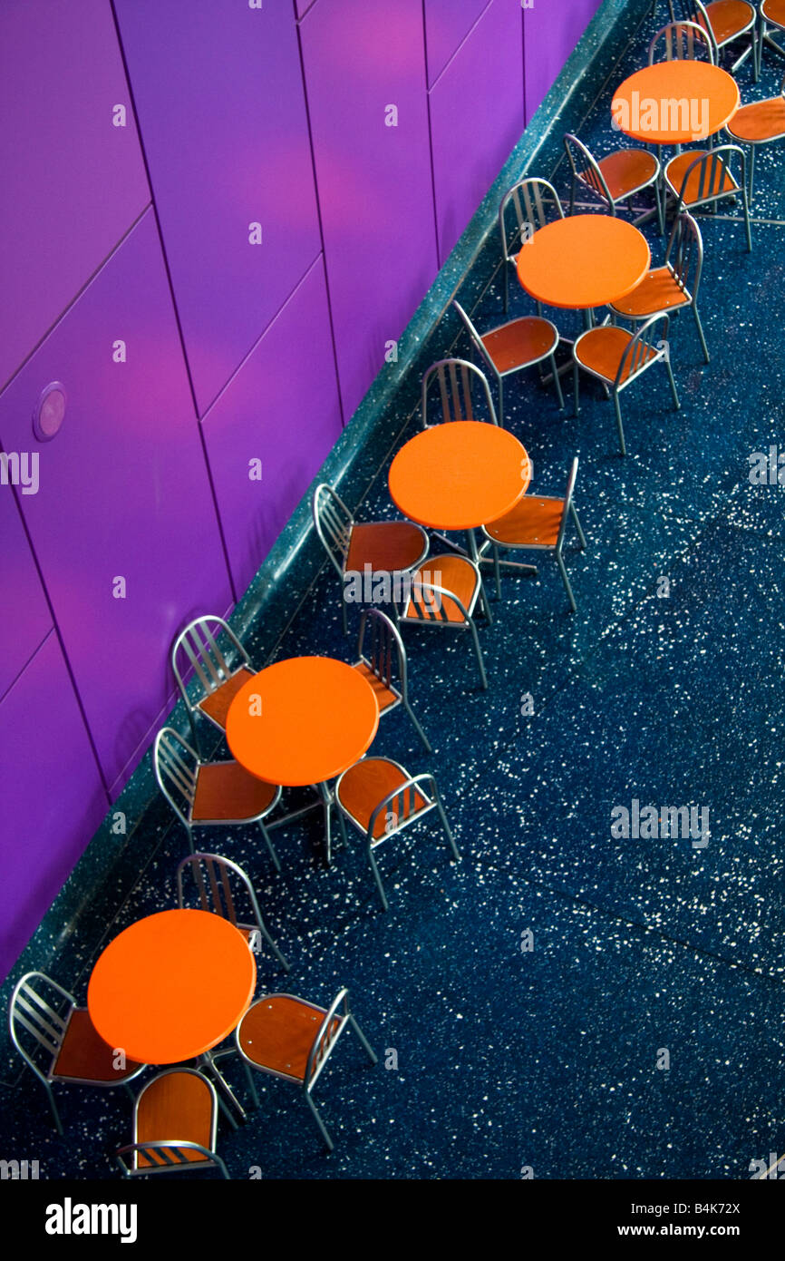 Colourful cafe tables at the Lowry, Salford Quays Stock Photo Alamy