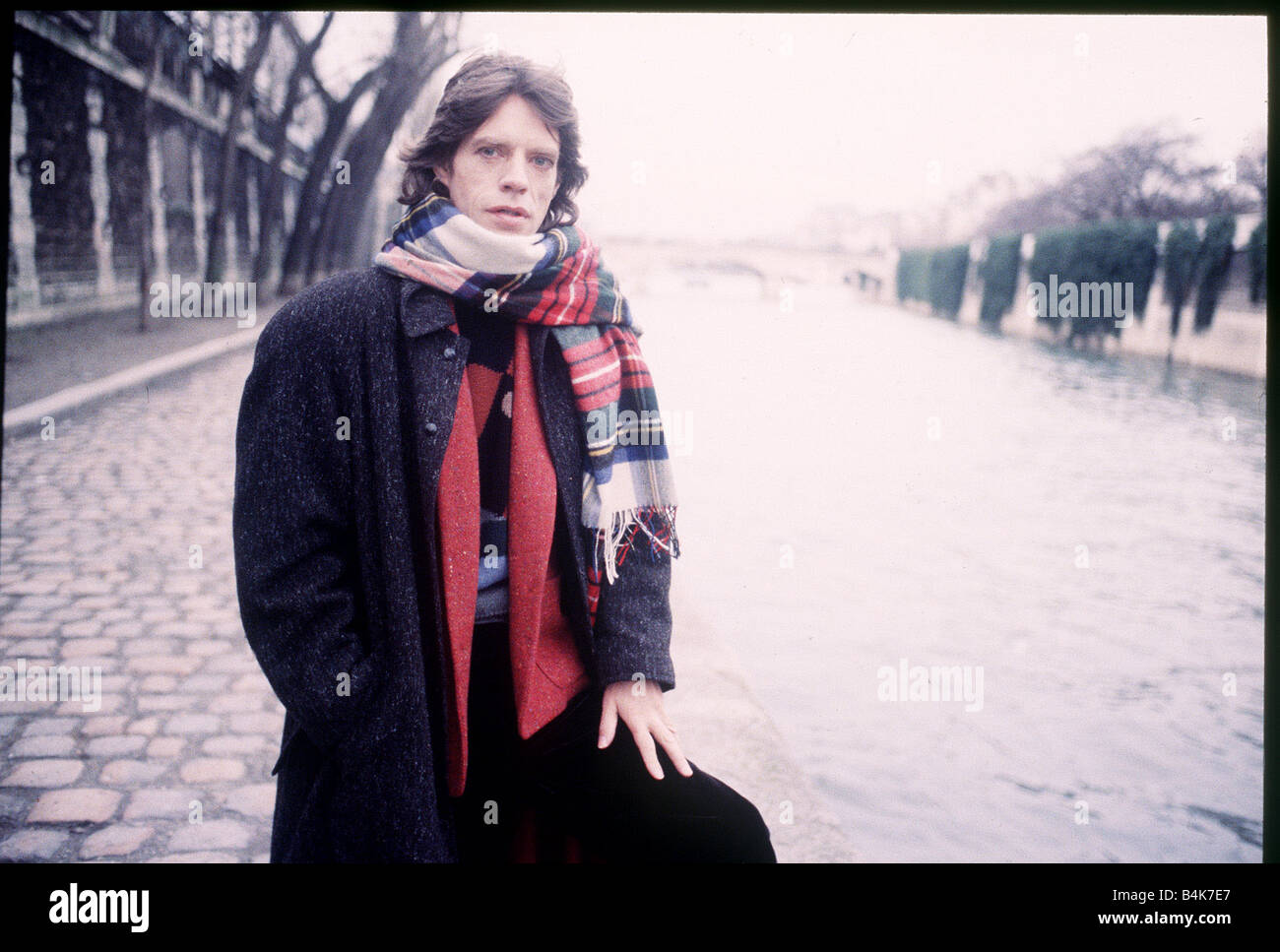 Mick Jagger Singer in Paris Wearing a tartan scarf dbase msi Stock Photo -  Alamy