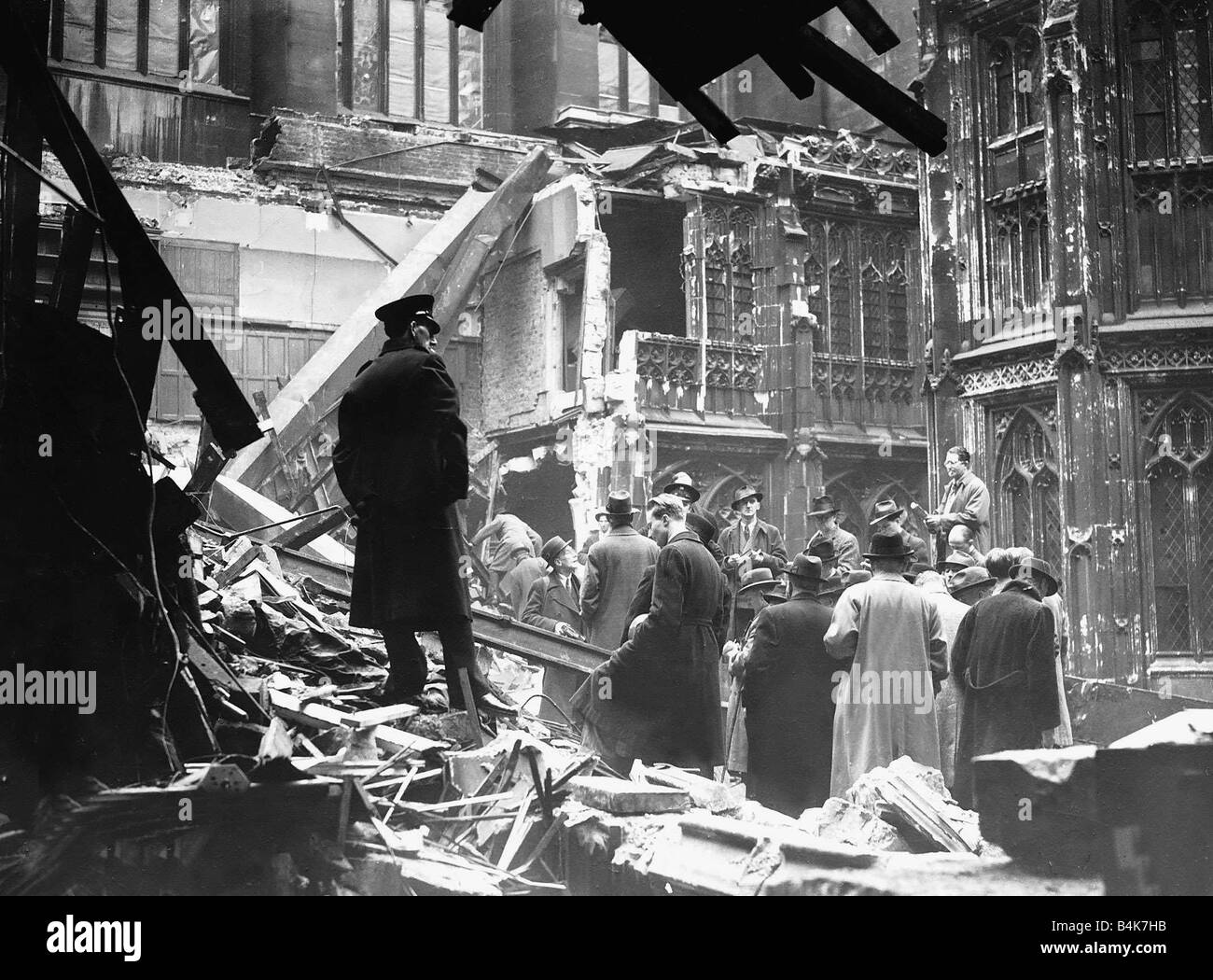 Damage to the House of Commons during bombing of London in WW2 Stock Photo