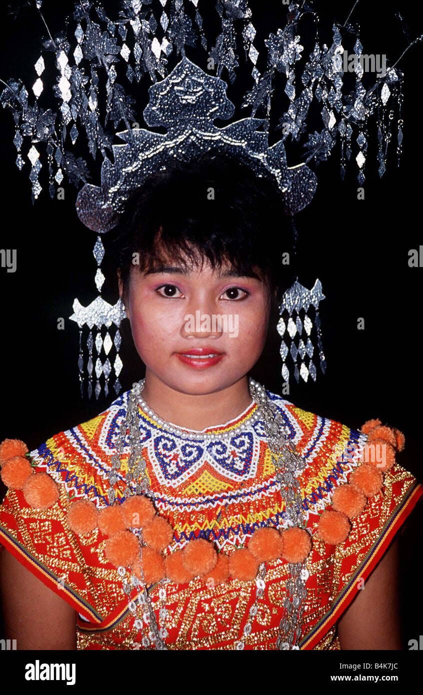 Iban Tribal Girl in traditional costume Sarawak East Malaysia Borneo circa 1995 Stock Photo