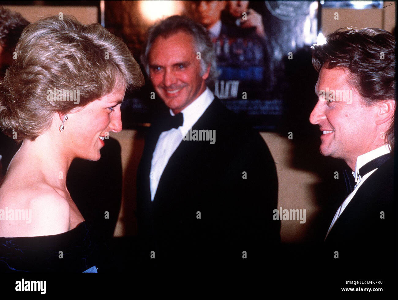 Princess Diana attends the premiere of the film Wall Street Pictured here meeting Michael Douglas April 1988 Stock Photo